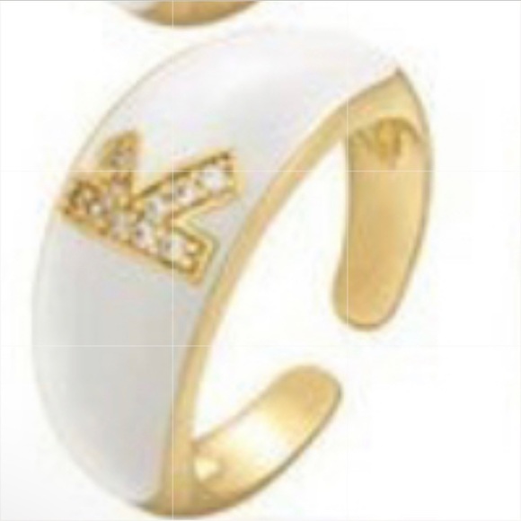 🤍🫶🏼WHITE ENAMEL INITIAL K ADJUSTABLE RING 💍 - Picture 3 of 4